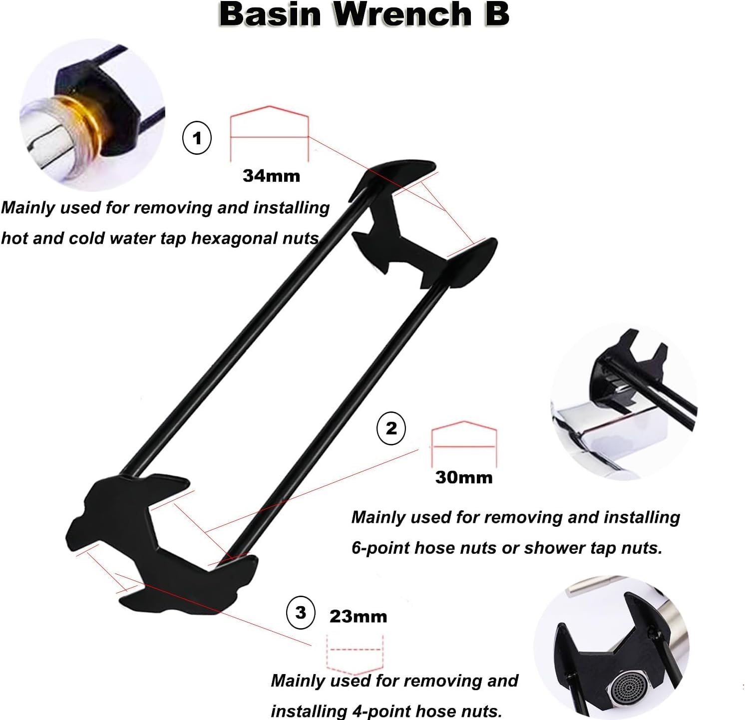 Serplex® 2Pcs Sink Wrench Multi Purpose Four-jaw Sink Wrench Universal Metal Screws Removal Tool Universal Sink Wrench for Multi Sizes 7 Universal Screws Nuts Carbon Steel Kitchen Sink Plumbing Tools