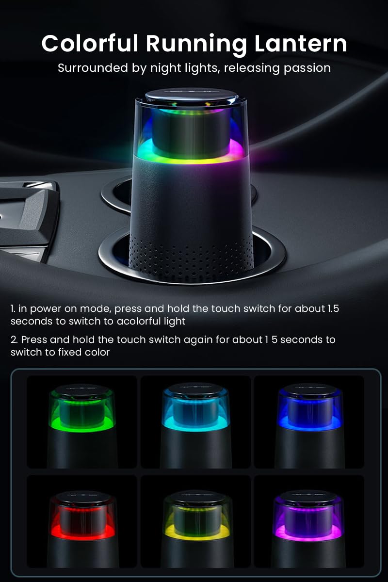 STHIRA Car Air Purifier for Car Travel and Office with 75x150mm Triple Carbon Filter & Negative Ion | 7-Color LED Quiet USB Diffuser