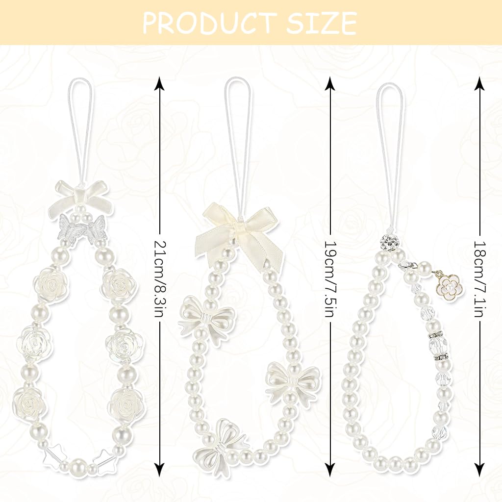 ZORBES Phone Charm Lanyard Set for Girls with Pearl Beads and Floral Bow Accents | 3Pcs
