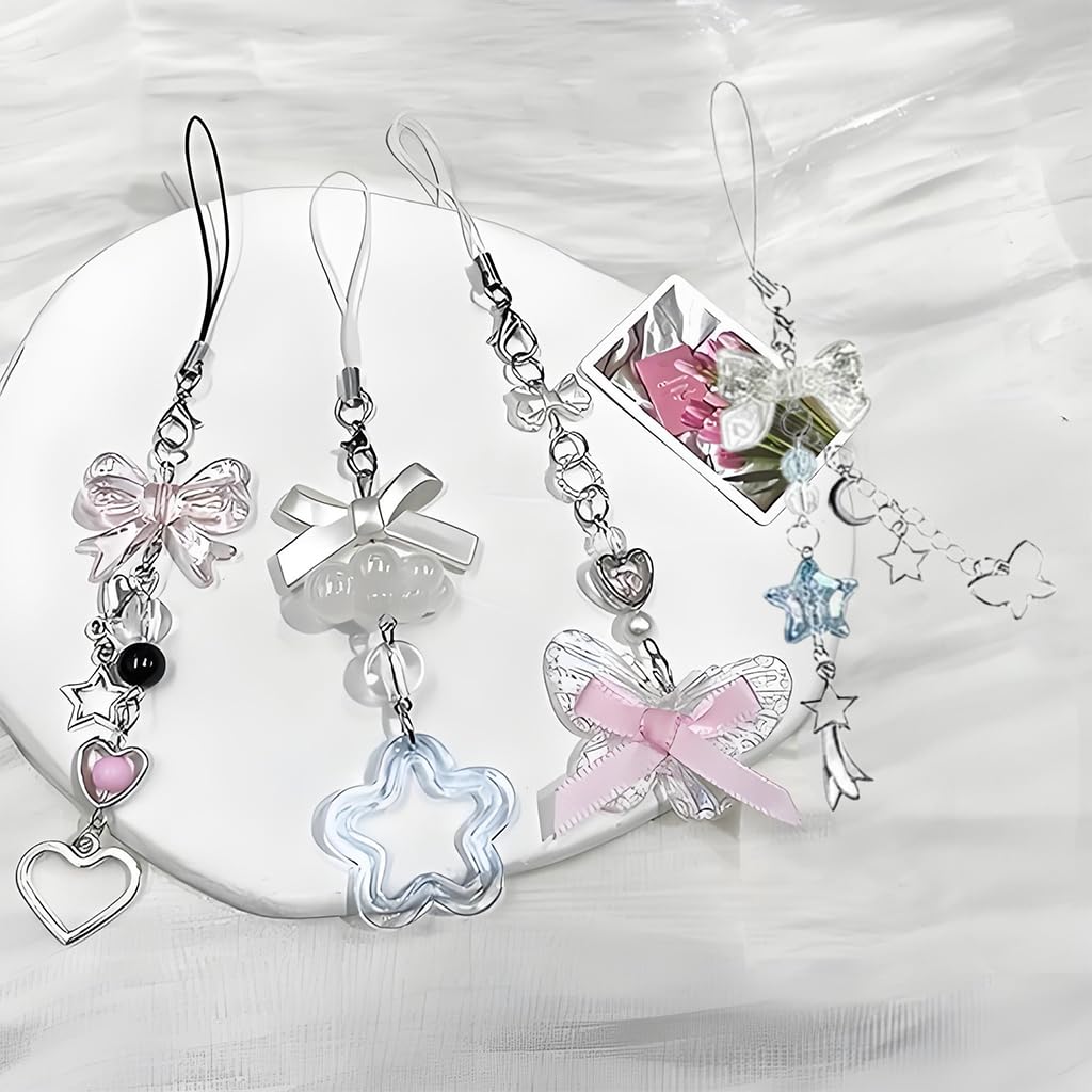 Zibuyu Phone Charms Set for Girls featuring Cloud, Star, Bow and Moon Designs | 4Pcs Acrylic