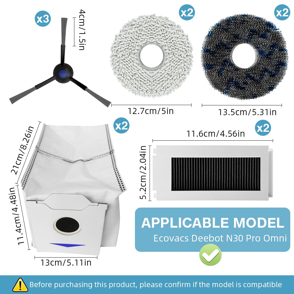 HASTHIP Replacement Accessories for Ecovacs Deebot N30 Pro Omni with 22 pcs Set | Includes Side Brushes Dust Bags Filters and Mop Cloths