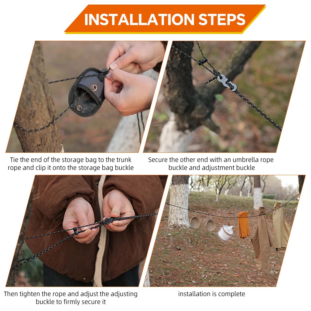 HASTHIP Clothes Drying Rope for Camping with 3m Length and Reflective Beaded Nylon Design