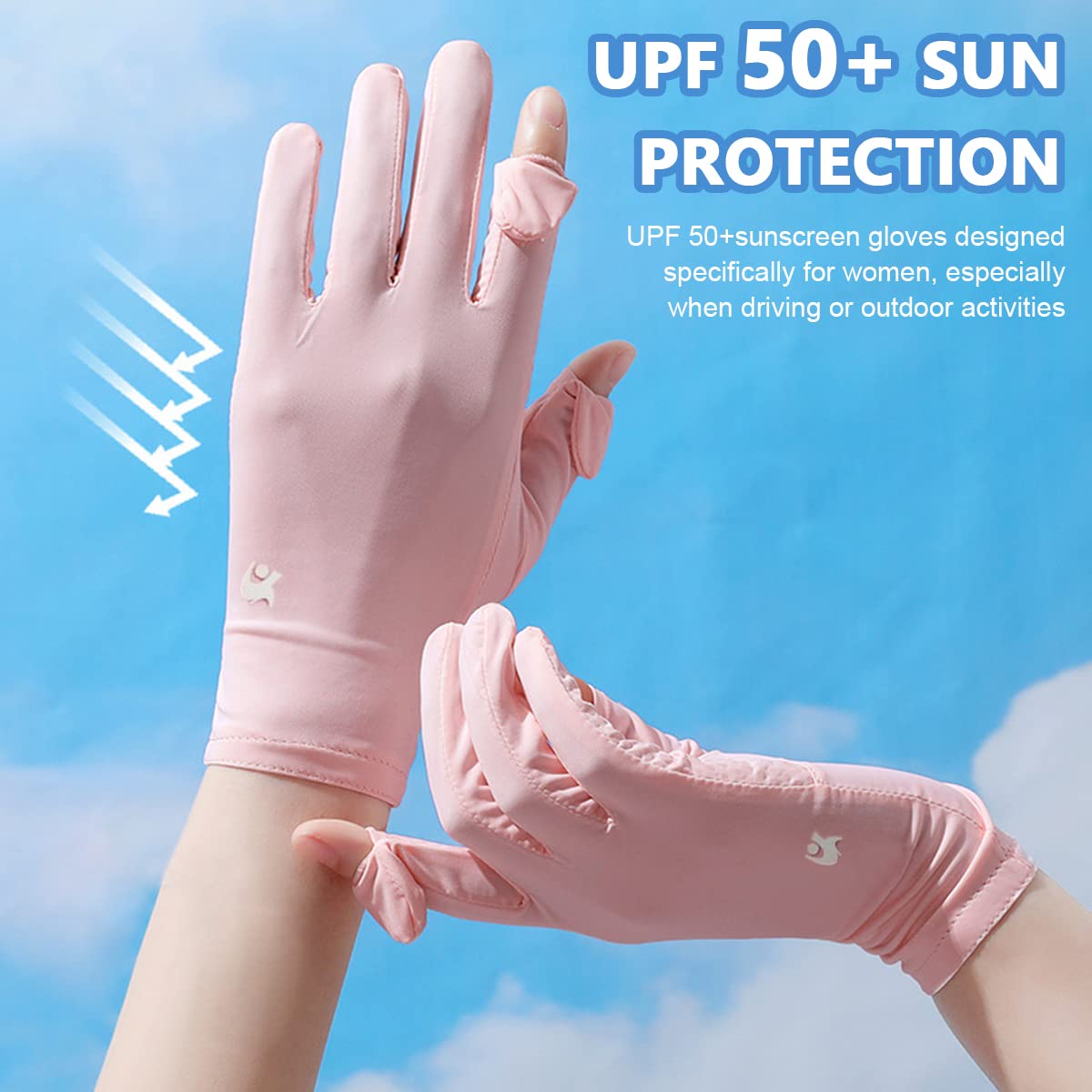 PALAY® UV Sun Protection Gloves for Women, Non-Slip Full Finger Touch Screen Gloves, Silk-Feel Cooling Gloves, Breathable Outdoor Sun Gloves for Cycling Driving Fishing - Pink, Snap Button Closure