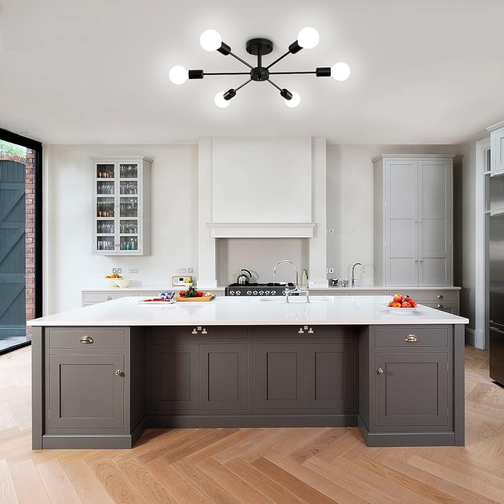 ELEPHANTBOAT Modern Metal Chandelier Light Fixture for Living Room with 6 Lights | Featuring Geometric Design and Iron Cast Body