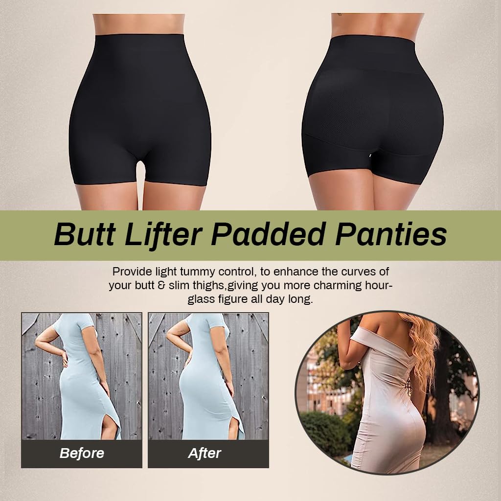 PALAY Butt Lifter Padded Underwear for Women with 3D Hip Pads | Seamless 2PCS Black
