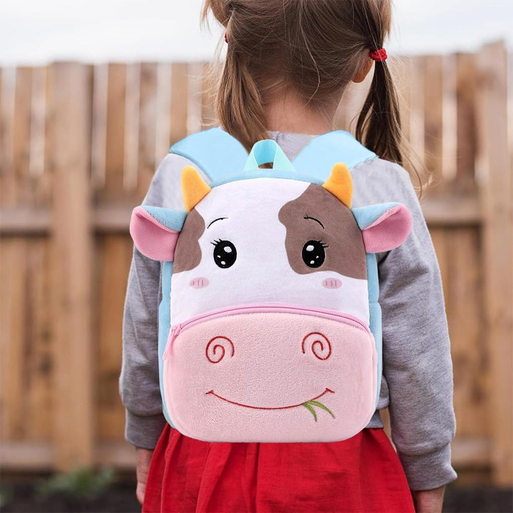 Climberty Toddler Backpack for Kids with Dual Zipper Compartments 24x7x27cm | Soft Plush Cattle Design