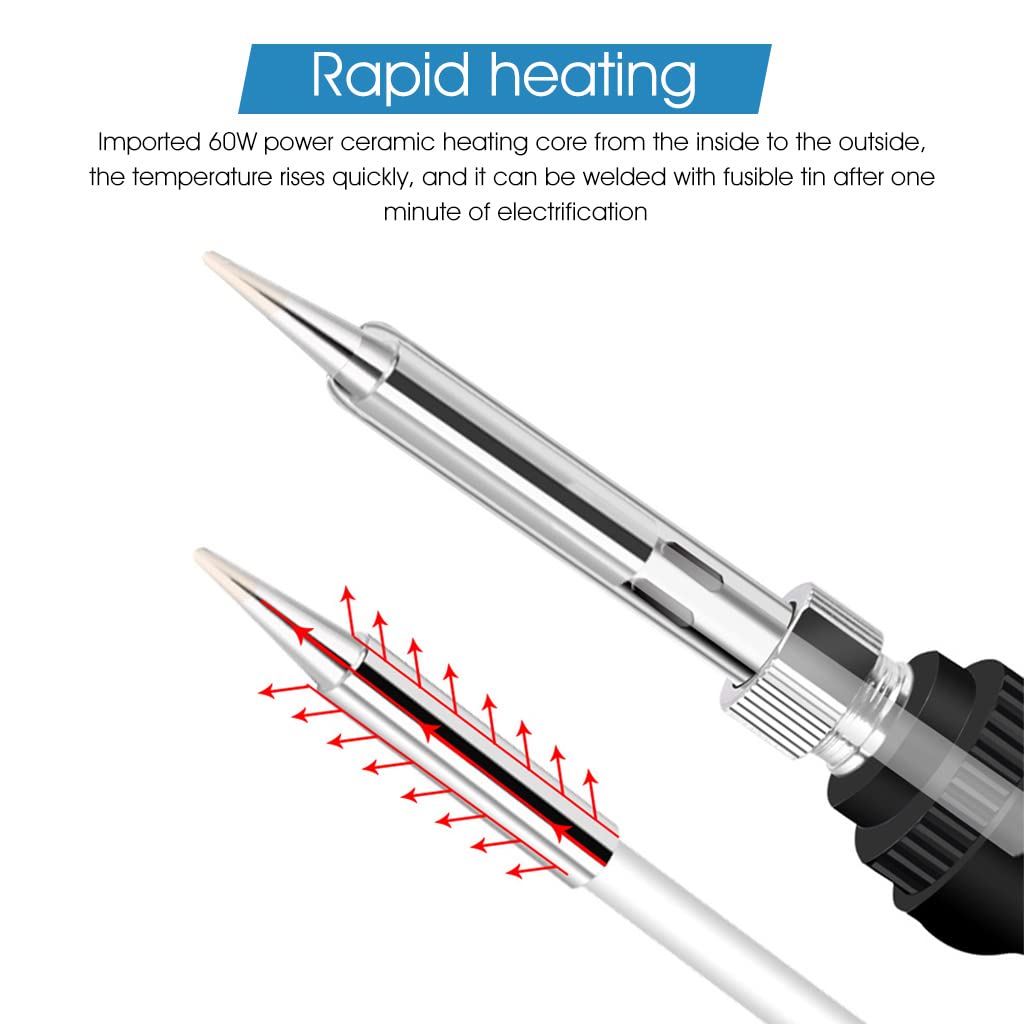 ZIBUYU Electric Soldering Iron 60W Temperature Control Electric Welding Iron 60W/220V Welding Tool for Electronics Repaired, DIY Electronics Assemble - Blue