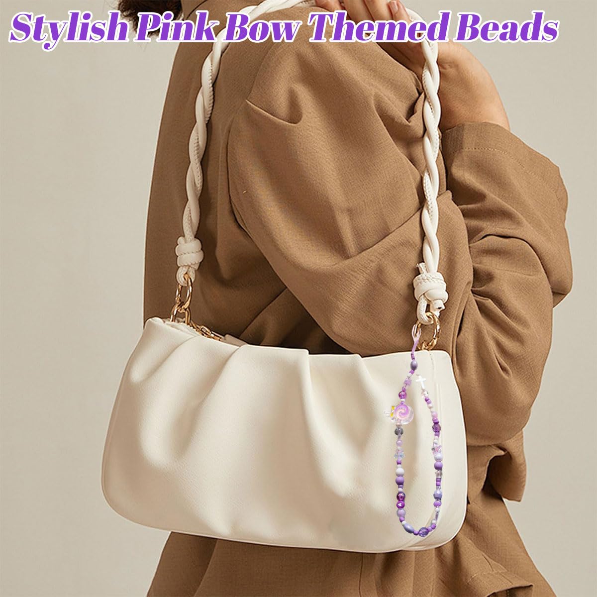 SANNIDHI Beads for Bracelet Making Kit for Girls with Pink Bow Charms | DIY Phone Strap Craft Set