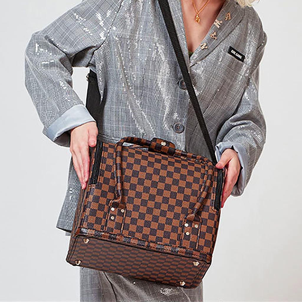 MAYCREATE Makeup Carrying Suitcase for Travel Artists with Four Foldable Layers and PU Leather Style | Large Organizer Box for Professional Use