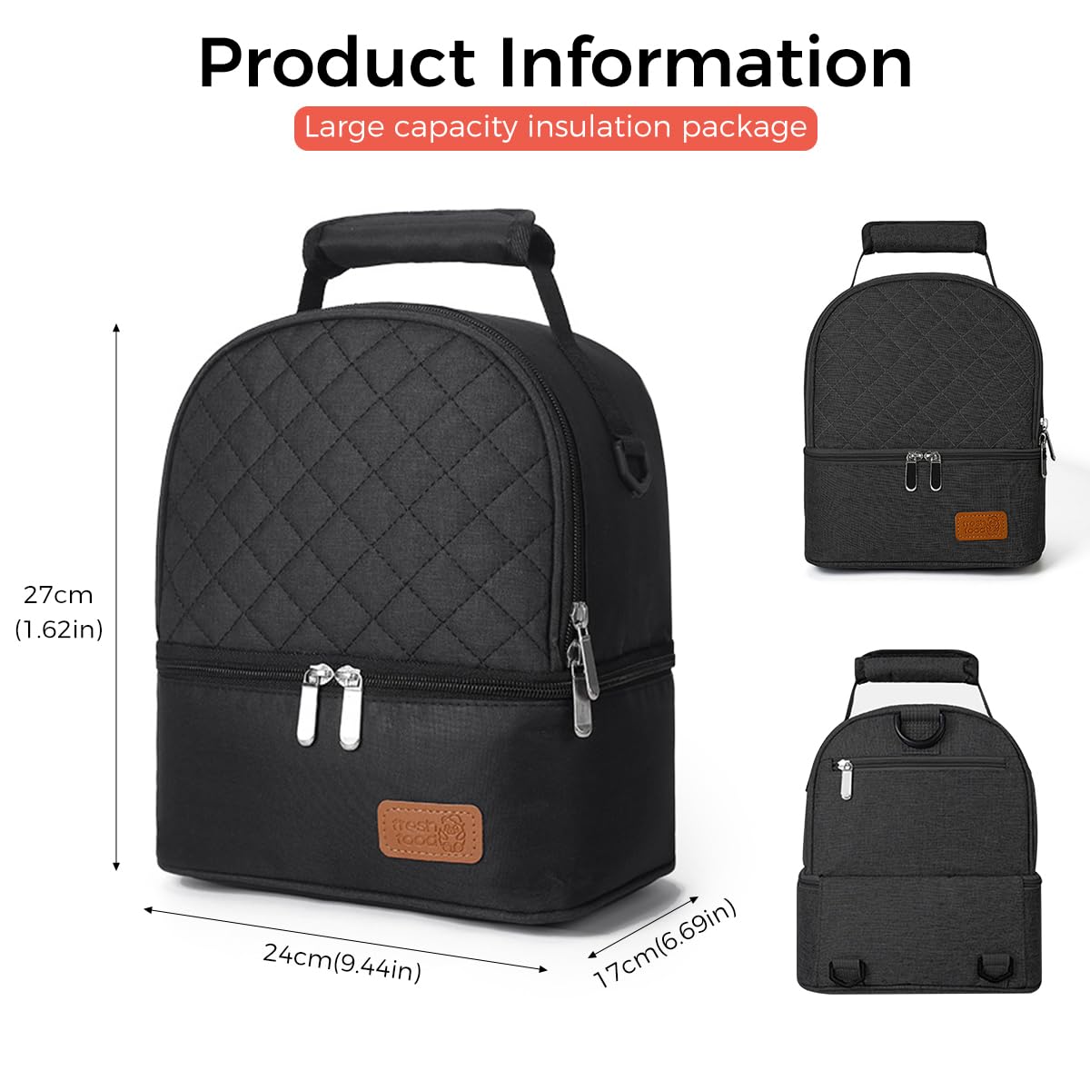 ZIBUYU Breastmilk Storage Bag for Travel with Double Layer Insulation and 6 oz Bottle Capacity | Black Waterproof Diaper Backpack