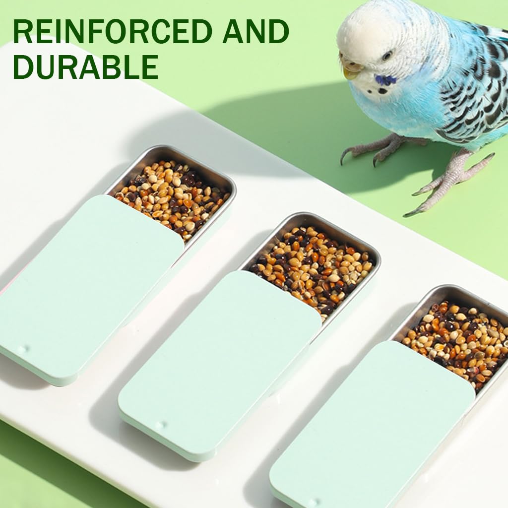 Qpets® Bird Feeder, Drawer Birds Food Feeder Stainless Steel Bird Food Box with Lid, Portable Bird Food Box for Outdoor Bird Box for Parrot Training Foraging Training Rewarding Training