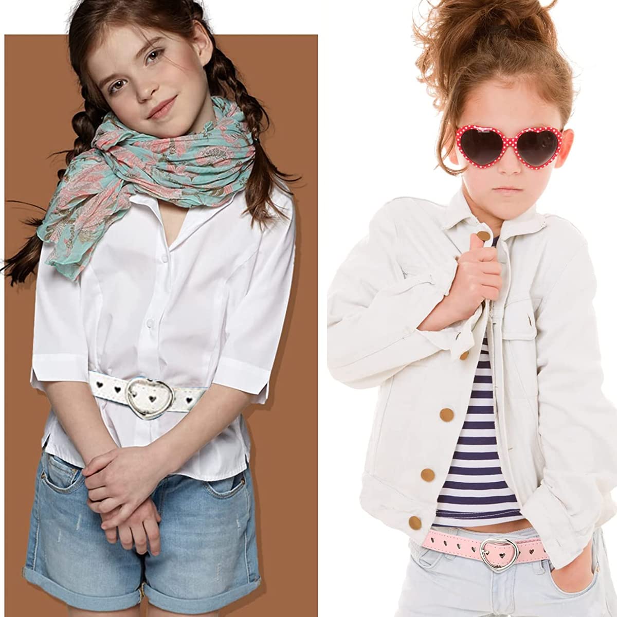 PALAY Kids Belt for Girls featuring 100cm PU Leather Heart Buckle Design in Black & Brown | Ages 6-12