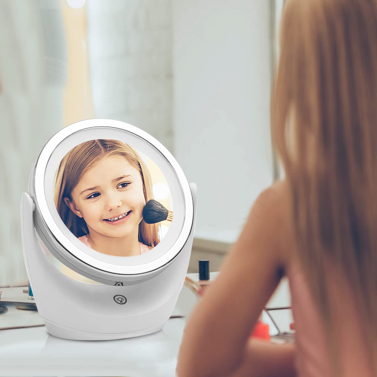 MAYCREATE Makeup Mirror for Vanity with 5X Magnification and Double Side Design | 3 Light Modes