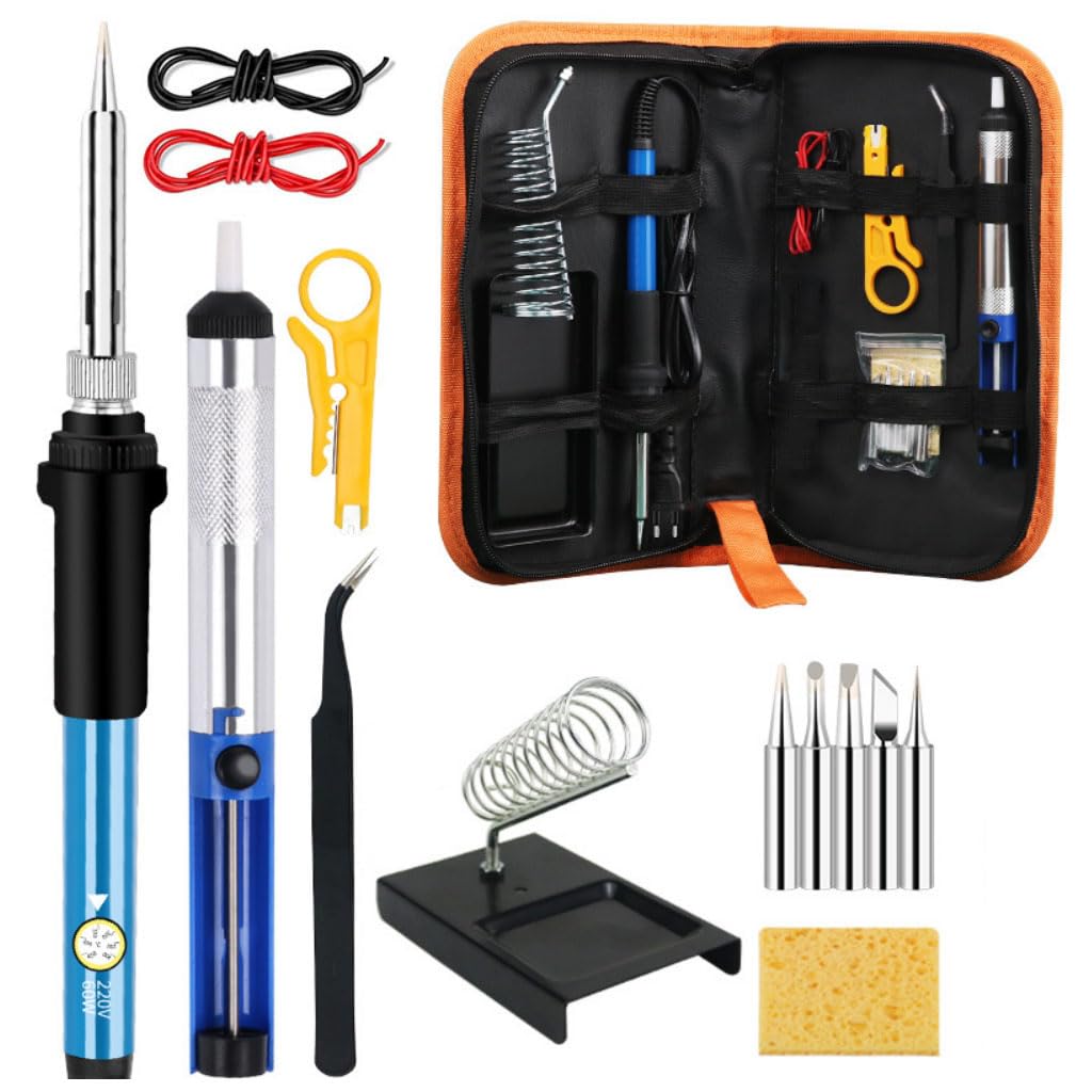 HASTHIP® Soldering Iron Kit Electric Soldering Iron Set 60W 110V Adjustable Temperature Welding Tool with 5pcs Different Soldering Tips, Desoldering Pump, Soldering Iron Stand, Tweezers etc(15PCS)