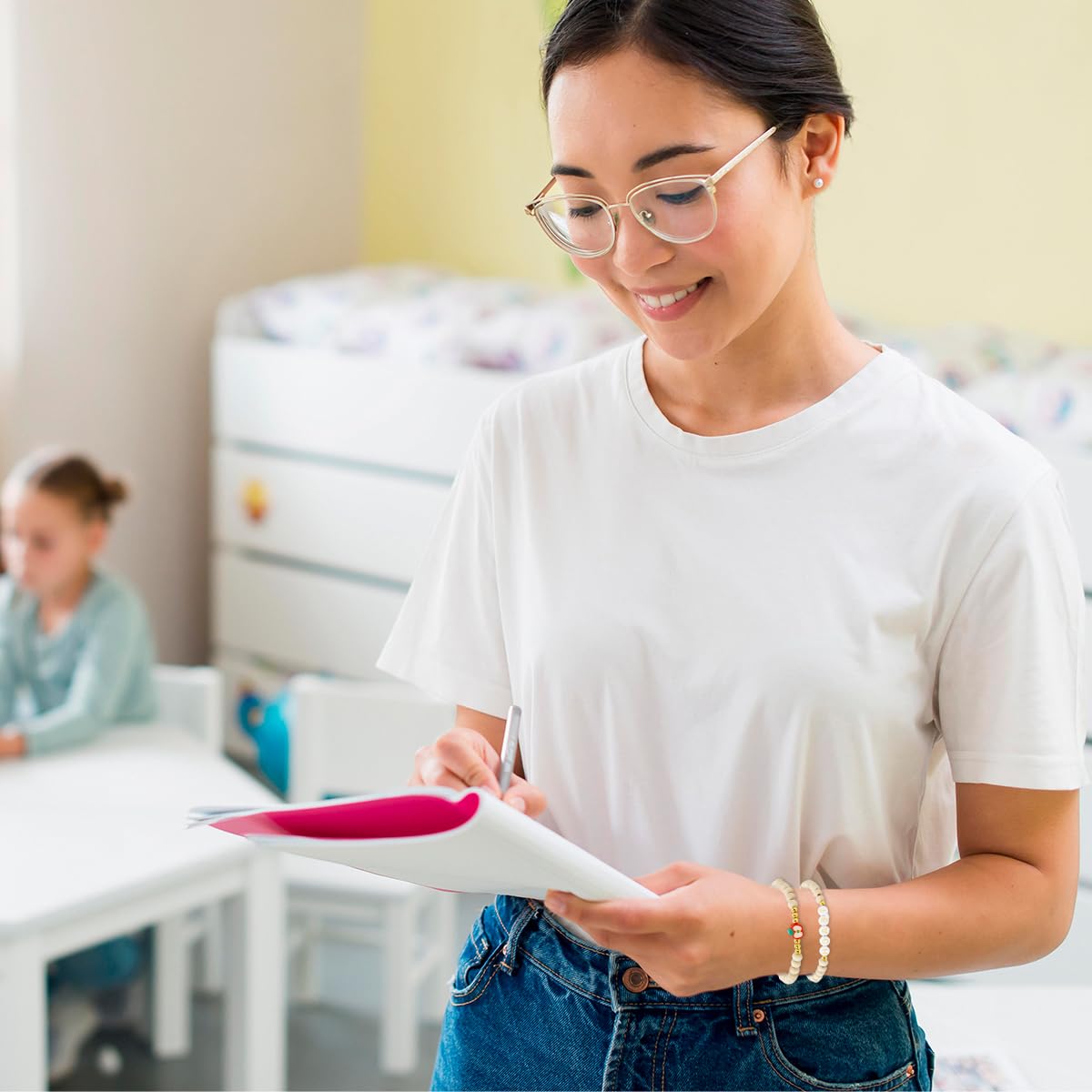 SANNIDHI Gift Bracelets for Teacher featuring 2pcs Clay Bead Design with Apple Charm | Thank You Set
