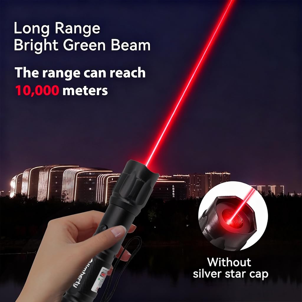 Climberty Red Laser Pointer for Stargazing with 10000m Beam and 8 Pattern Cap | USB Rechargeable Aluminum Tool