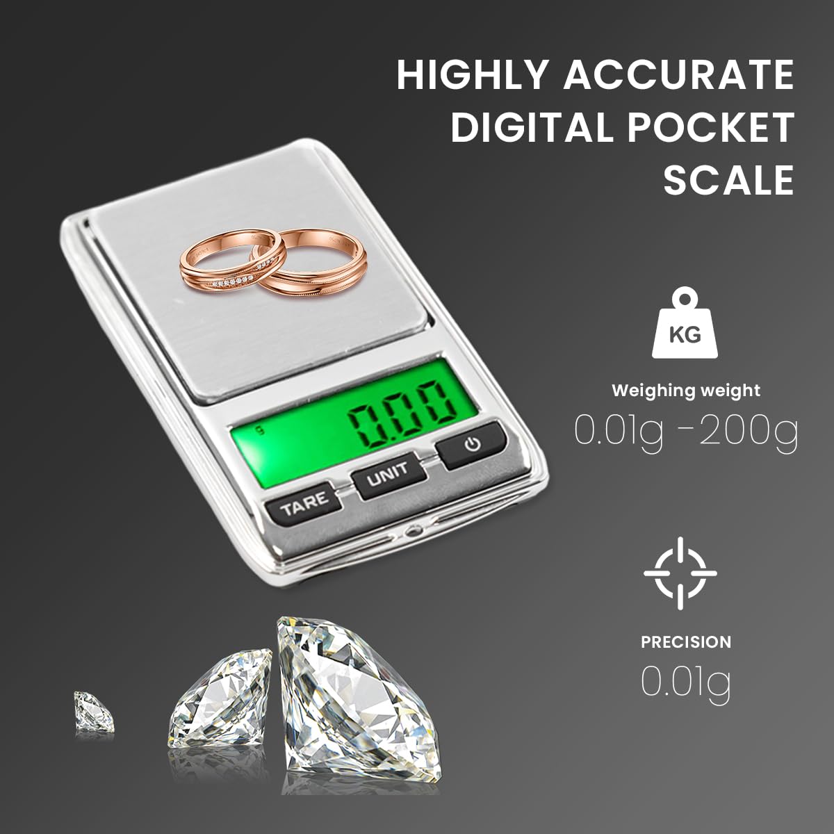 HASTHIP Digital Kitchen Weighing Scale for Home with 200g 0.01g Precision Sensors | Portable LCD Pocket Scale for Food and Jewellery