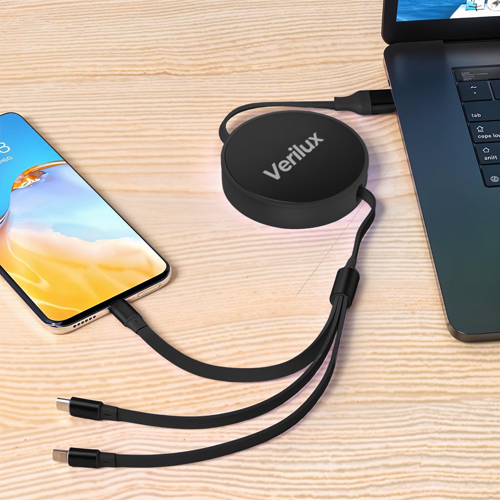Verilux 3 in 1 USB to Type C Cable 100W PD with Retractable Design for iPhone and Android | 2PCS
