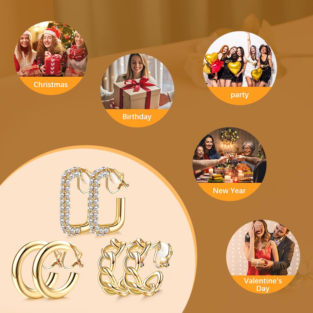 SANNIDHI Clip-on Earrings for Women featuring 3 Pairs Golden Alloy Loops | Non-Pierce Design