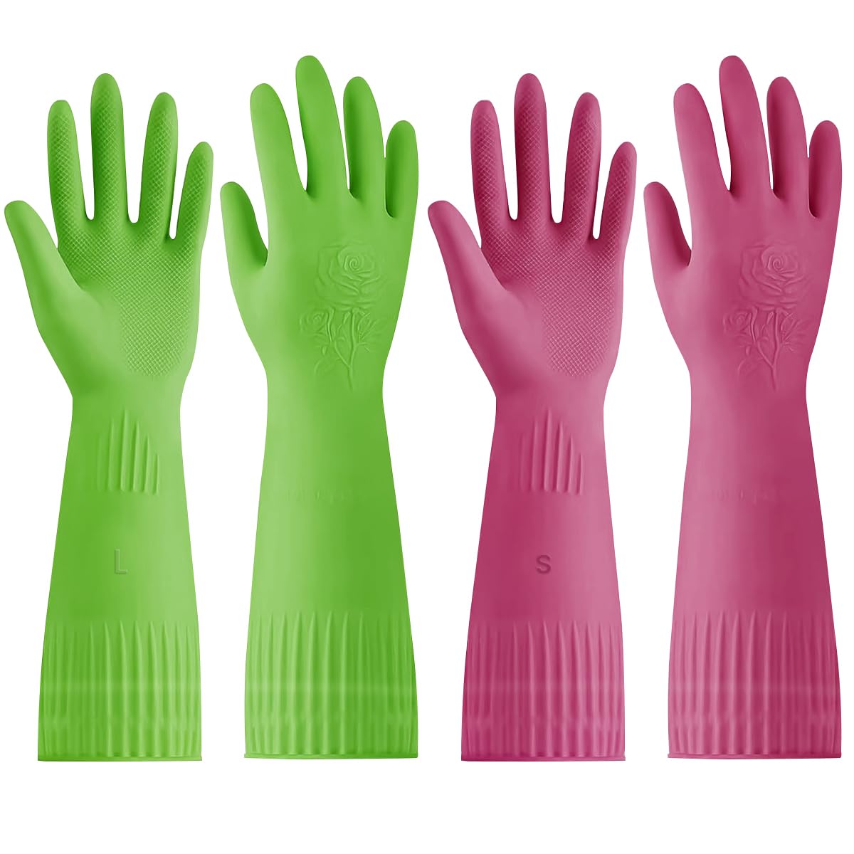 Supvox Rubber Hand Gloves for Cleaning and Gardening with Anti Slip Grip | 2 Pairs Latex