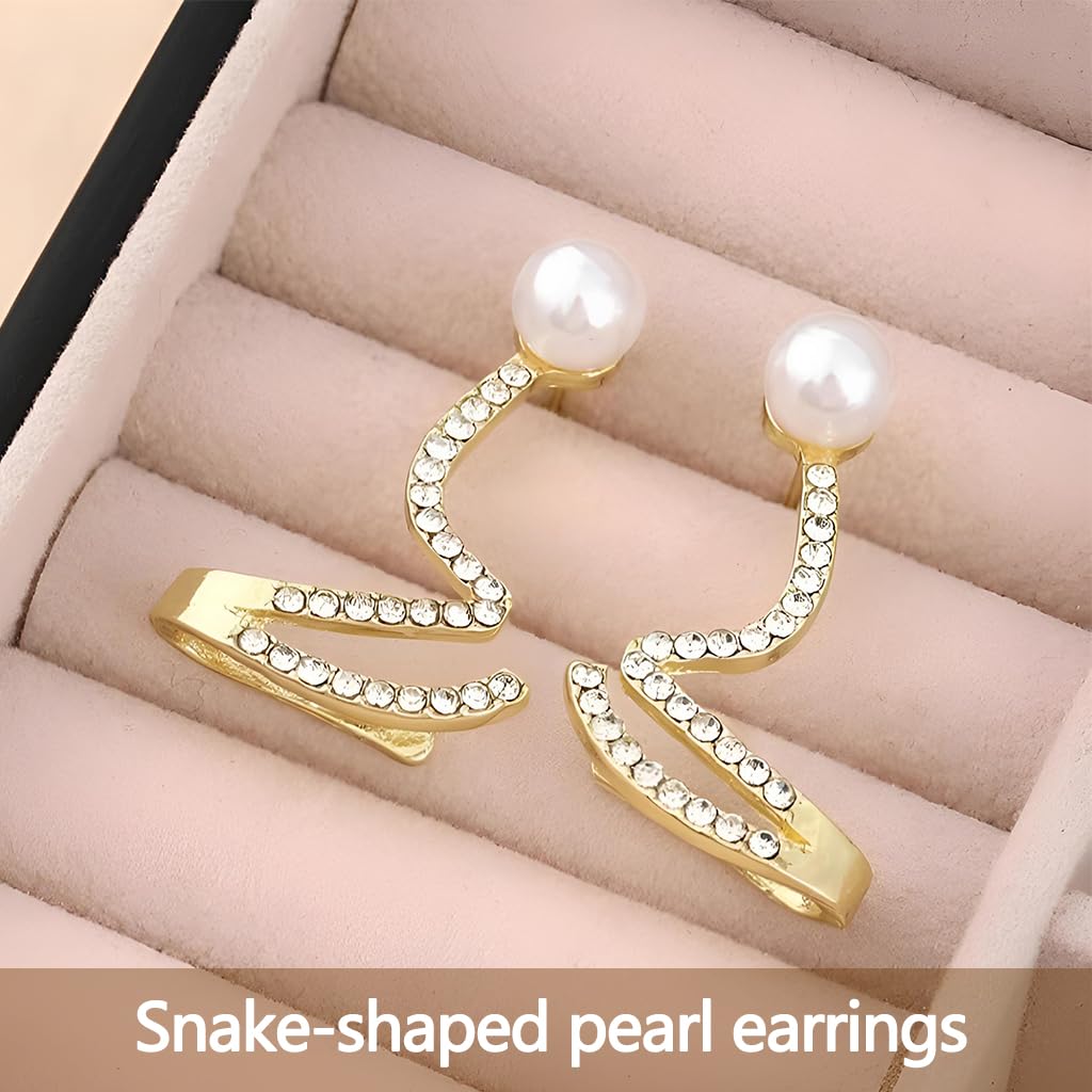ZIBUYU Pearl Earrings for Weddings with Cubic Zirconia Climber Design | Elegant Gift for Women