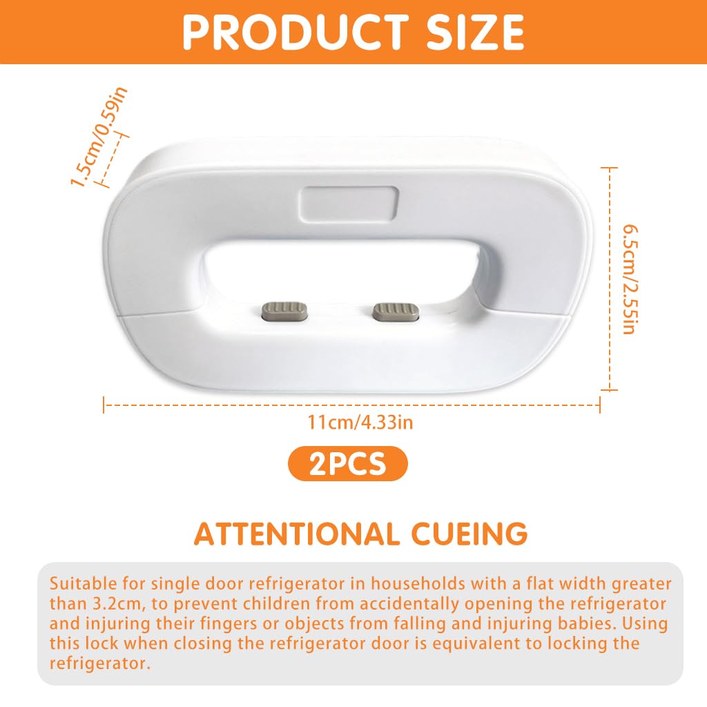 SNOWIE SOFT 2Pcs Refrigerator Lock Child Safety Refrigerator Door Lock Self Adhesive Freezer Door Refrigerator Door Dual Safety Button Design Home Safe Child-Proof Fridge Door Lock