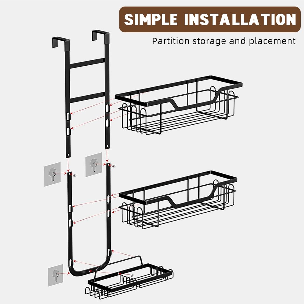 HASTHIP Double Layer Over Door Shower Caddy for Bathroom Storage with Metal Wire Baskets and Hooks