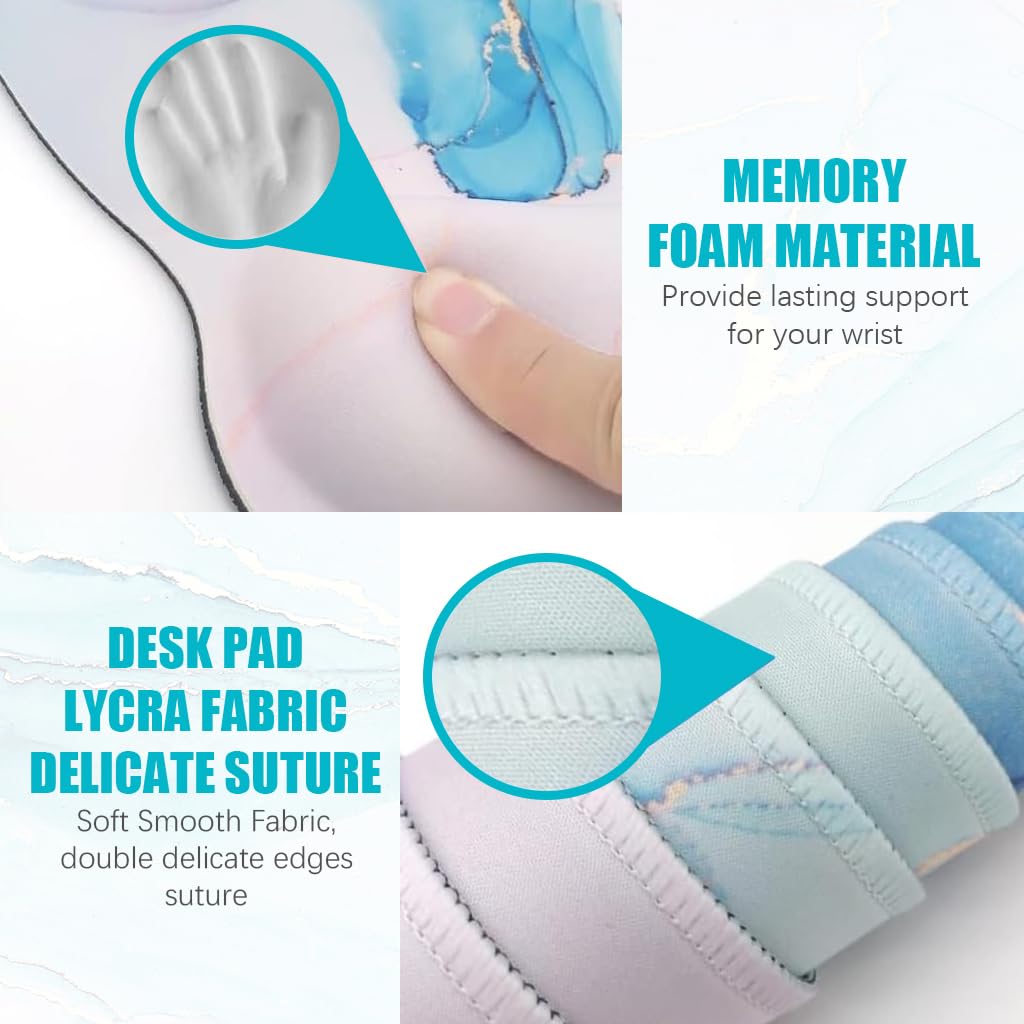 ZORBES Gaming Mouse Pad Wrist Support Set for Home Office with Non Slip Base | Blue Marble 35.4 x 15.7 in Desk Pad and Ergonomic Design