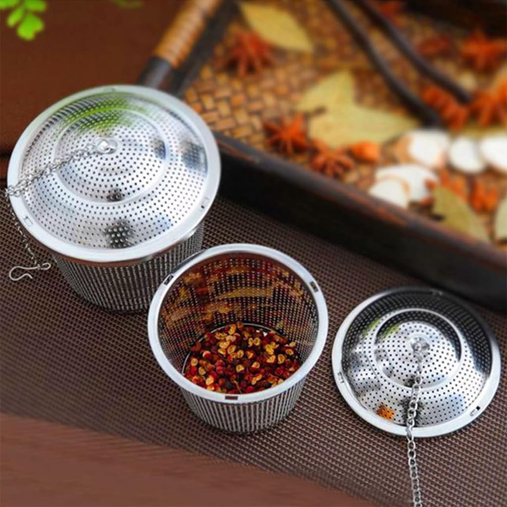 Supvox® 2Pcs Tea Infuser with Spoon 304 Stainless Steel Tea Strainer with Lift Chain & Tea Strainer Tray 1.96 inches Fine Mesh Strainer for Loose Tea, Chamomile, Green Tea Loose Leaves