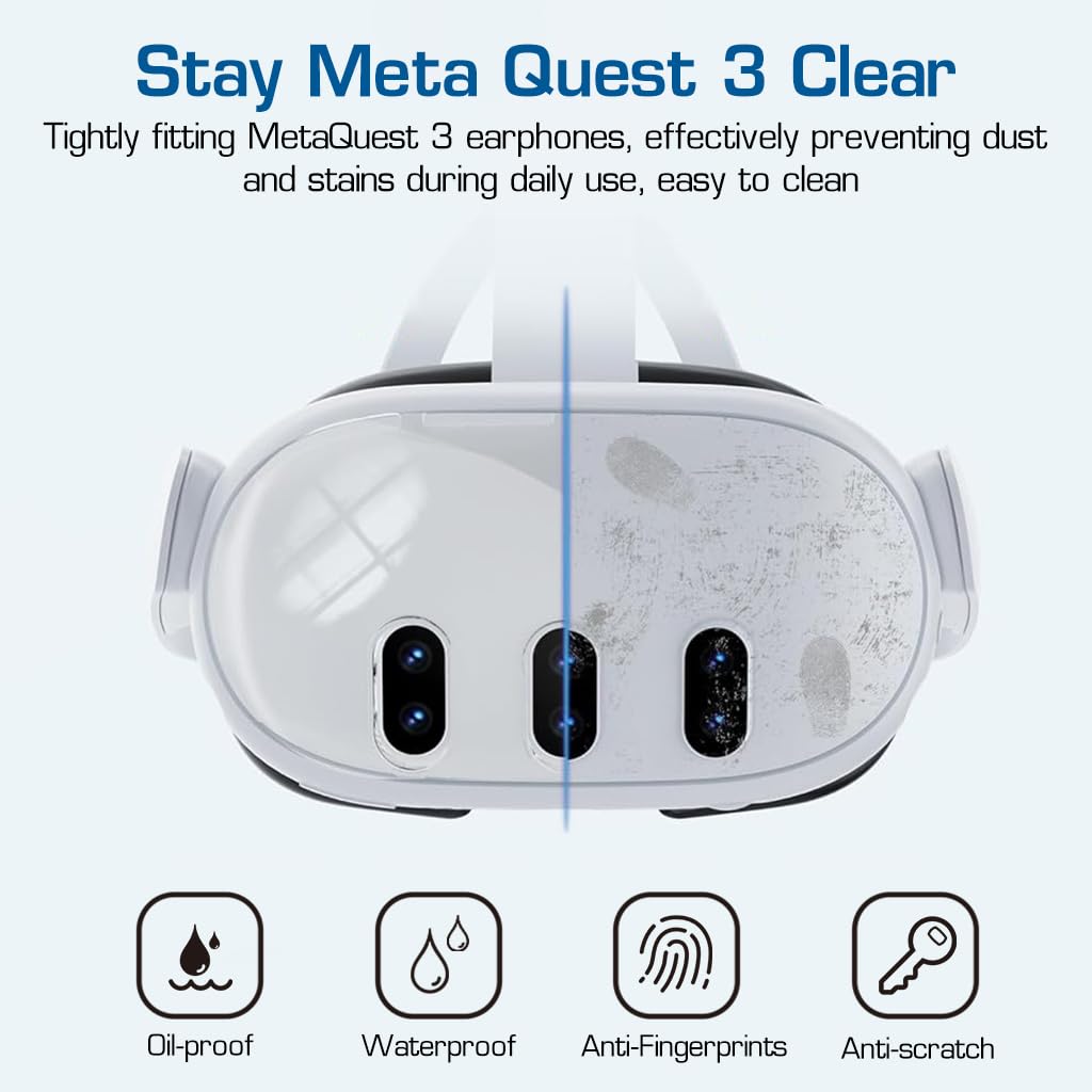 ZORBES Protective Case for Meta Quest 3 with Clear Shell and 3 Tempered Films | Lens and Joystick Covers