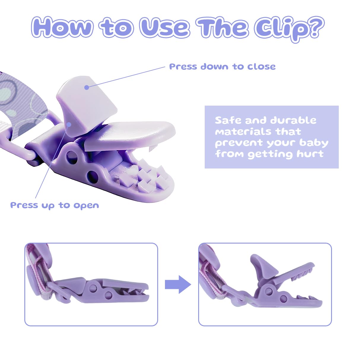 SNOWIE SOFT Baby Pacifier Holder Straps for Secure Use with Clip and Loop | Adjustable 10.8–17 in Polyester Pack