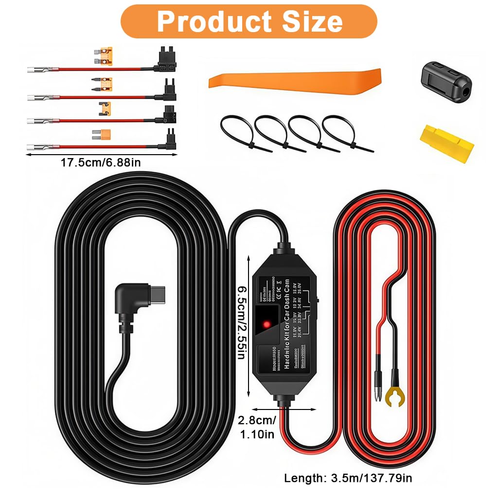 STHIRA Dash Cam Hardwire Kit for 12V and 24V Vehicles with Low Voltage Protection | USB C Controller