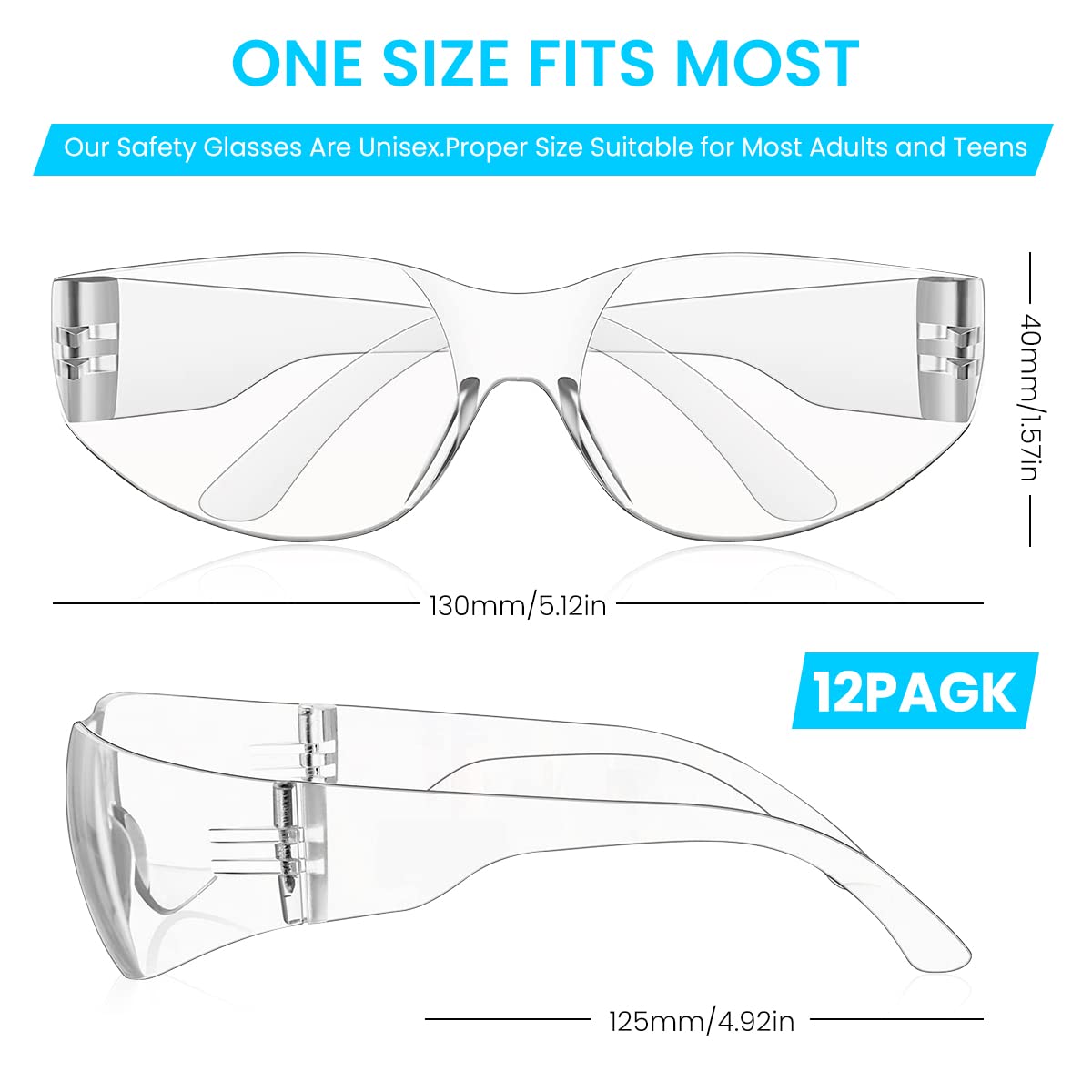 Serplex Safety Goggles for Work and Construction with 1.5mm Clear PC Lens | 12 Pairs