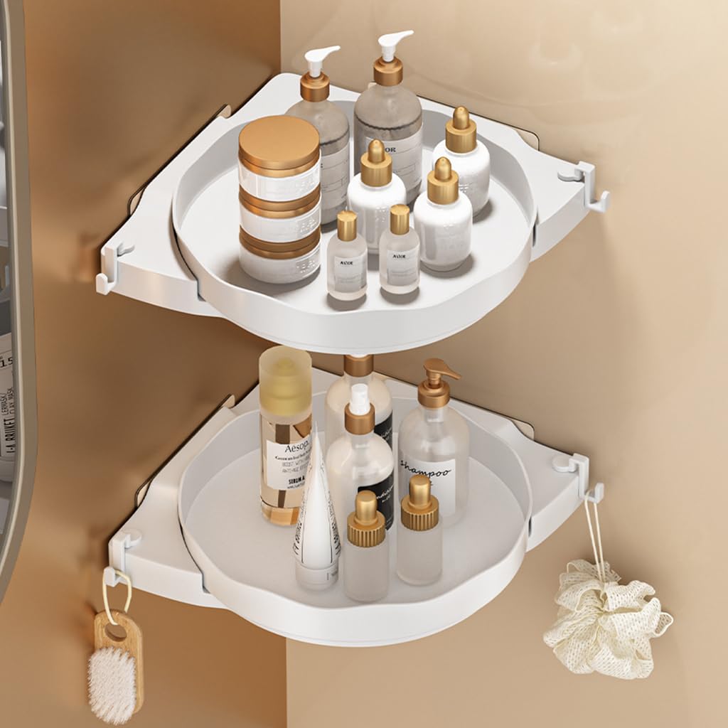 HASTHIP Bathroom Organizer for Corner Storage with No Drill Installation and ABS Shelves | Pack of 2 Space Saver for Modern Washroom Décor