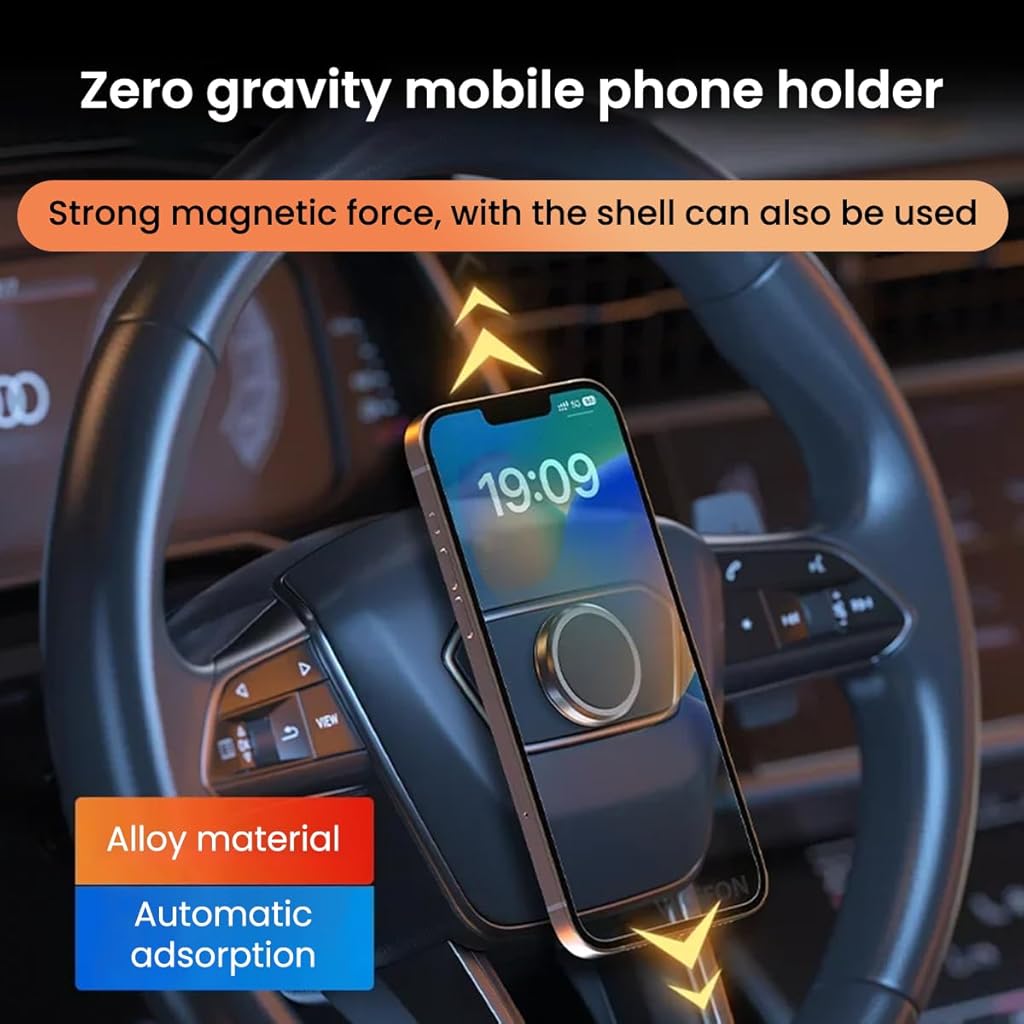 STHIRA® Mobile Holder for Car, Car Phone Holder Strong Magnet Mount with 6 N52 Magnets, Universal Compatible, Self Adhesive, Slim for Dashboard & Steering Wheel Ultimate Flexibility & Easy Attachment