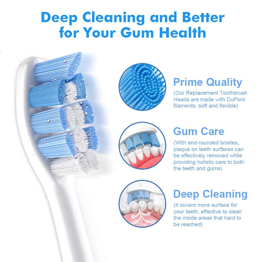 HANNEA® 8 Pack Replacement Brush Heads Compatible with Philips DiamondClean Protectiveclean HX6100 HX9003 HealthyWhite EasyClean Gum Health 3 PCS