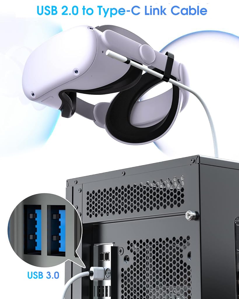 Verilux Link Cable for Meta Quest 3 2 Pro and PC VR featuring 16.8 ft length and L shaped USB C design