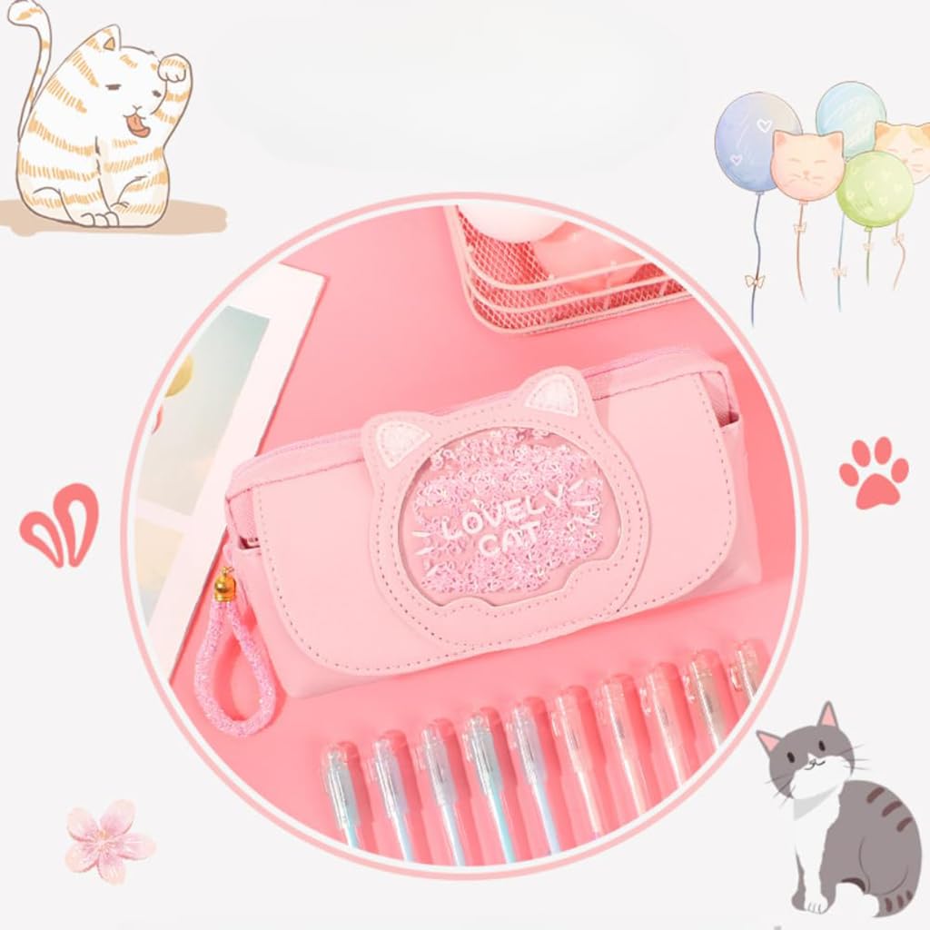 Zibuyu Cute Cat Pencil Box for Kids with Handle and Water-Resistant Pouch | Large Capacity School Organizer