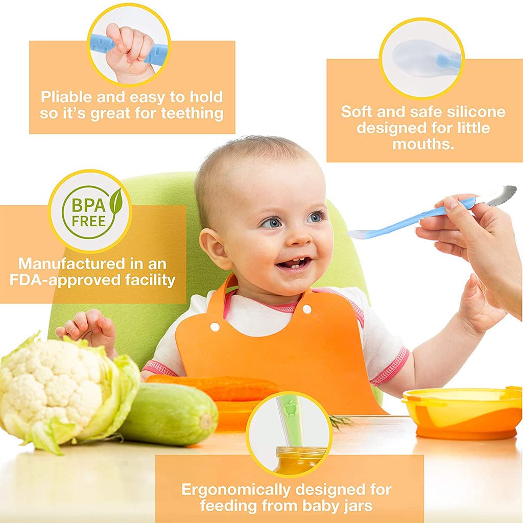 SNOWIE SOFT Fruit Spoon for Baby Feeding with Dual Serrated Scraper and 20cm Case | Stainless Steel and Silicone Design