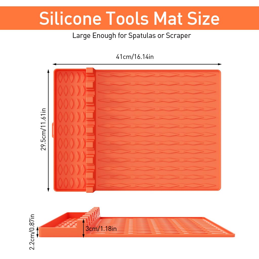 Supvox Silicone Grill Tools Mat for Barbecue and Kitchen Use with 28x40 cm Size featuring Anti Slip Grooves and Drip Pad | Orange Silicone Counter Protection