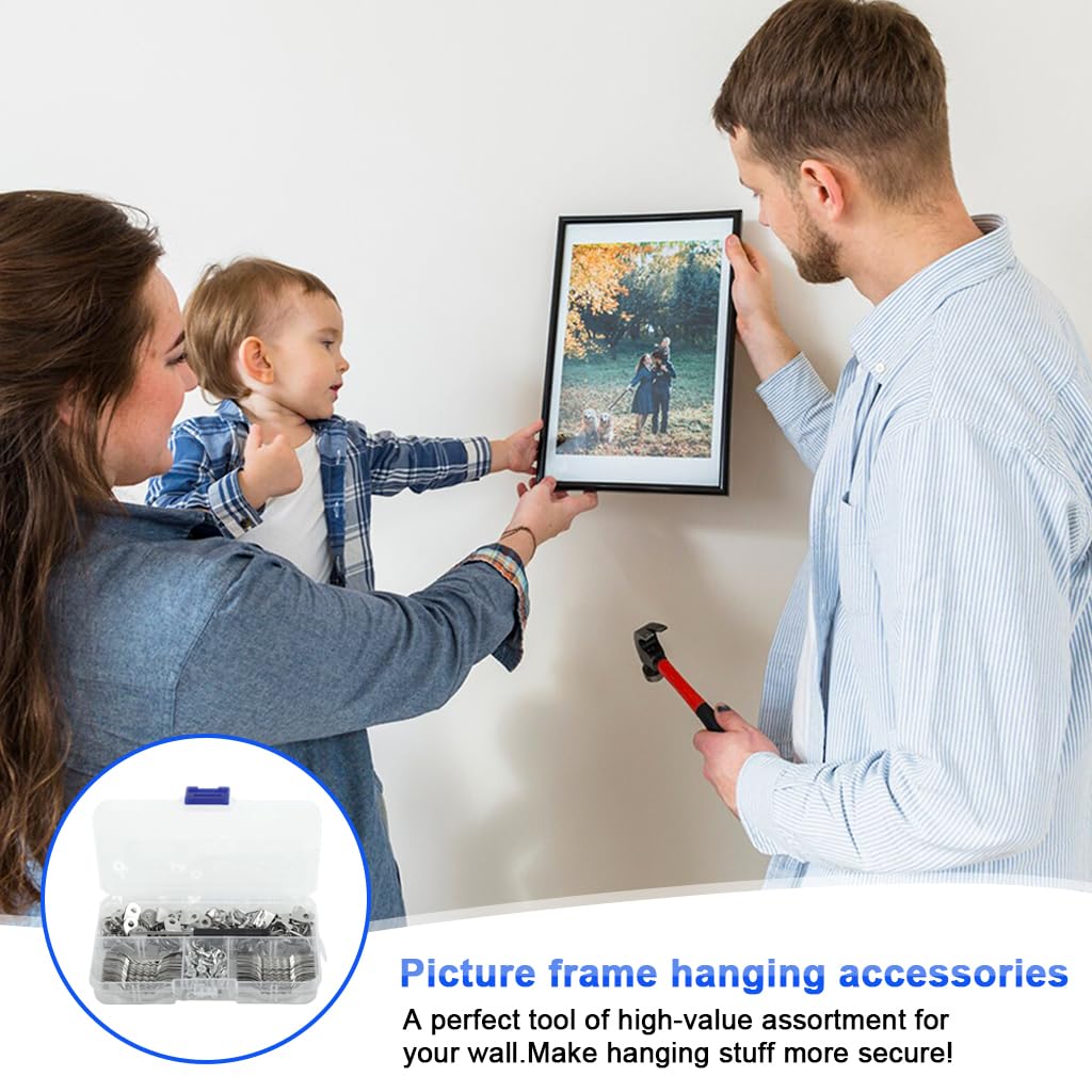 HASTHIP Picture Frame Hanging Kit for Artworks and Photo Walls with 251 pcs Silver Metal Hangers