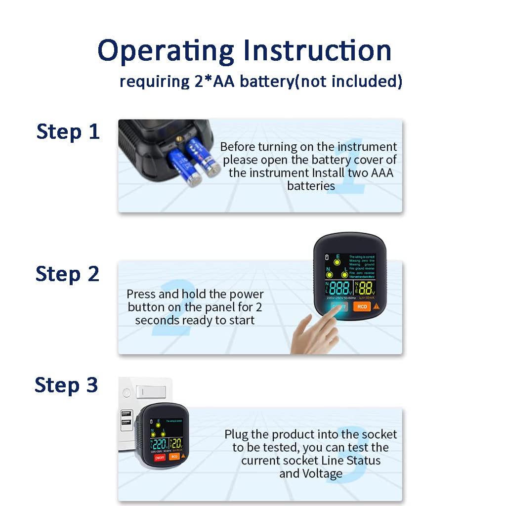 Serplex RCD Socket Tester for EU Outlets with LCD Display and Automatic Voltage Check | Battery Powered 2xAA