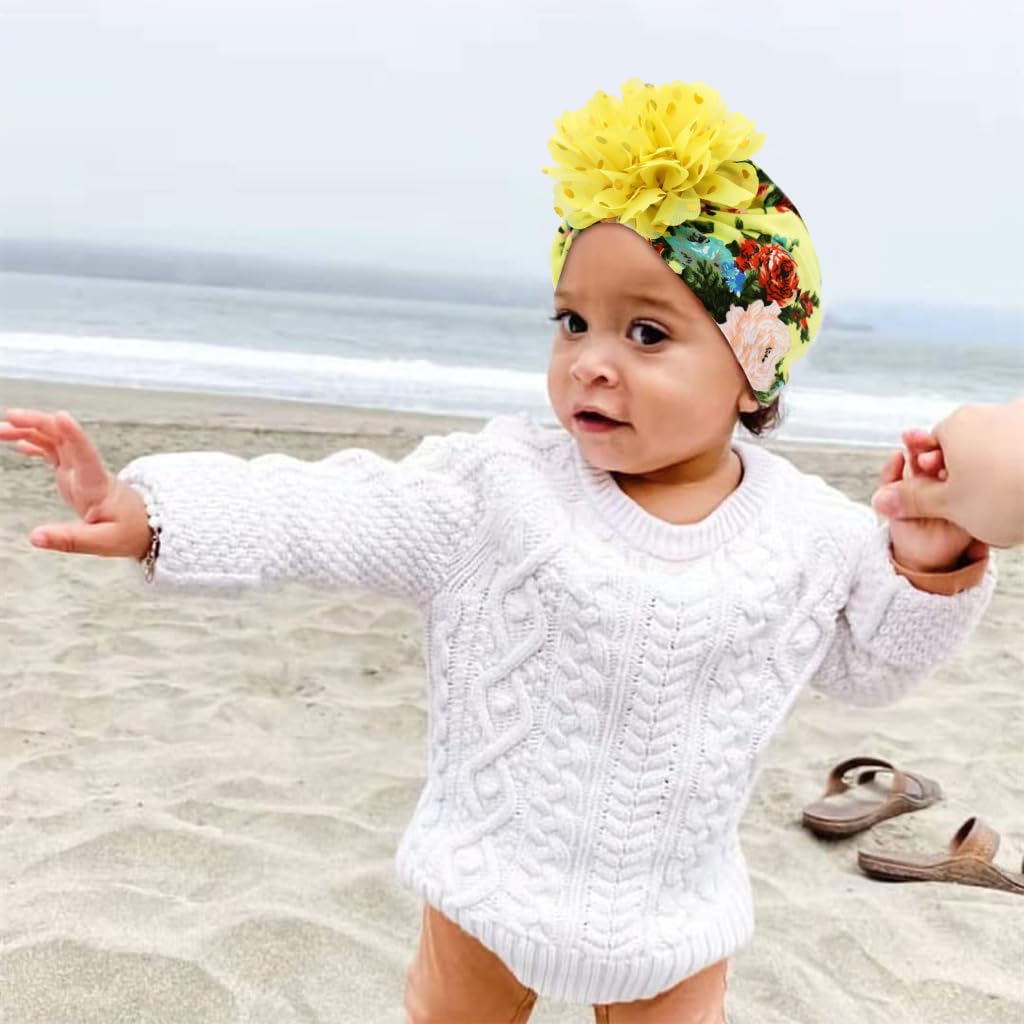 SNOWIE SOFT Turban Cap For Baby Girl,  Flower Printing Baby Cap Nylon Ventilate Kids Cap For Girls Warm Soft Baby Pullover Hat 3pcs set  Caps For Kids Beaty Baby Caps 1-2 Years Old For Kids
