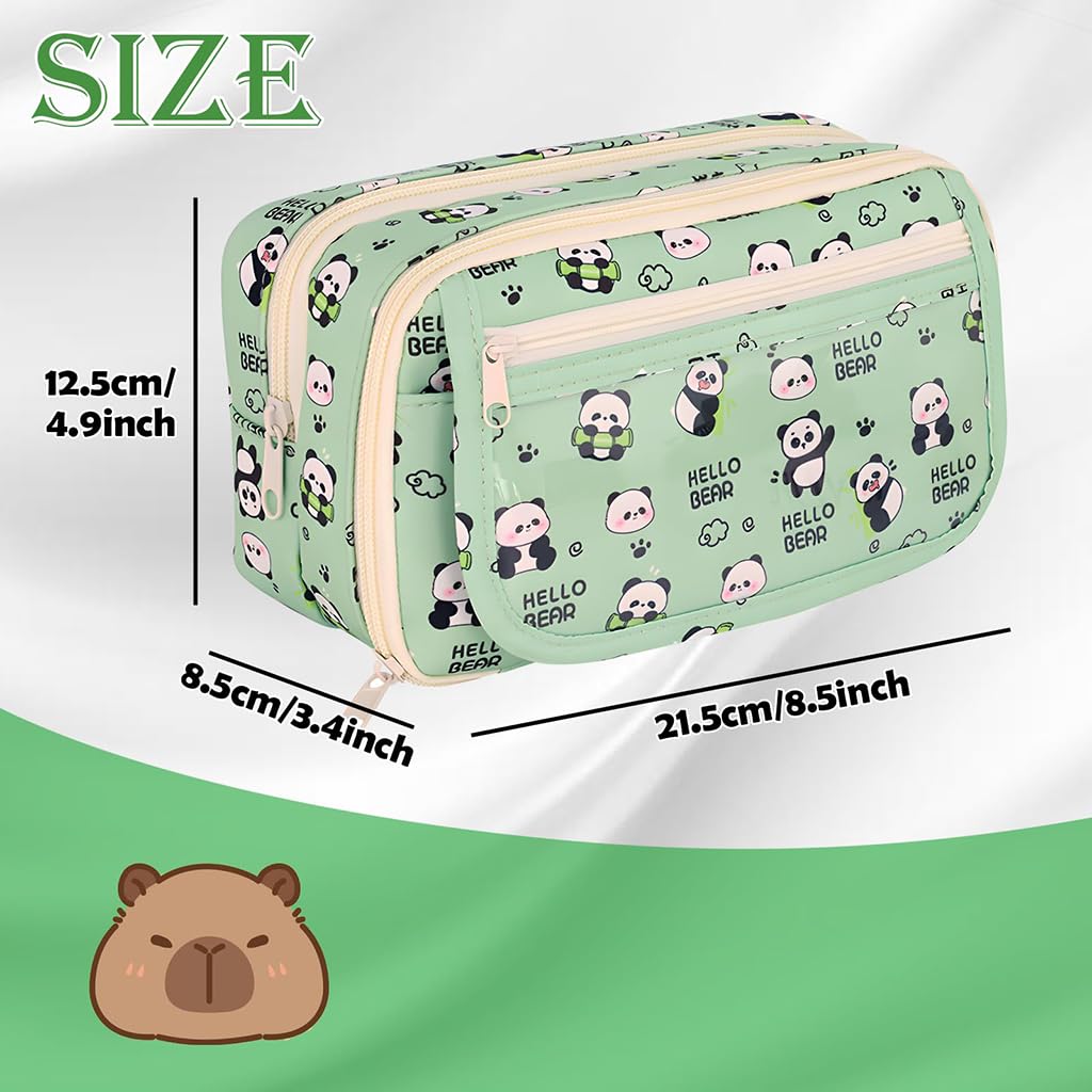 Zibuyu Pencil Case for School and Travel with 21.5x12.5x8.5 cm Capacity | Green Panda Floral Polyester Bag