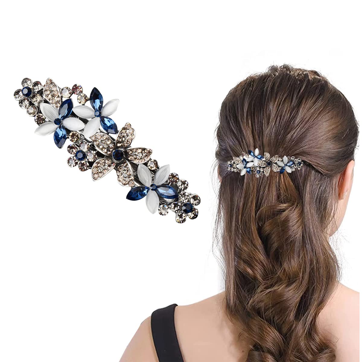 MAYCREATE Opal Rhinestone Hair Clip for Women with Spring Clip Design and Alloy Body | 8.6×2.9 cm Elegant Floral Barrette for Girls