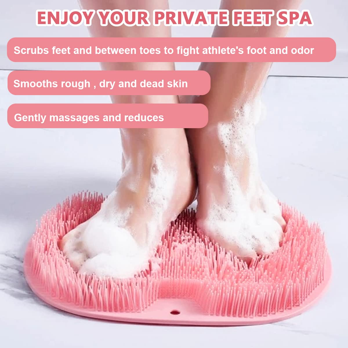 HANNEA Silicone Foot Massager for Shower with Non Slip Suction Cups and 28.5×20.5 cm Pad | Pink Scrubber Brush Cleaner