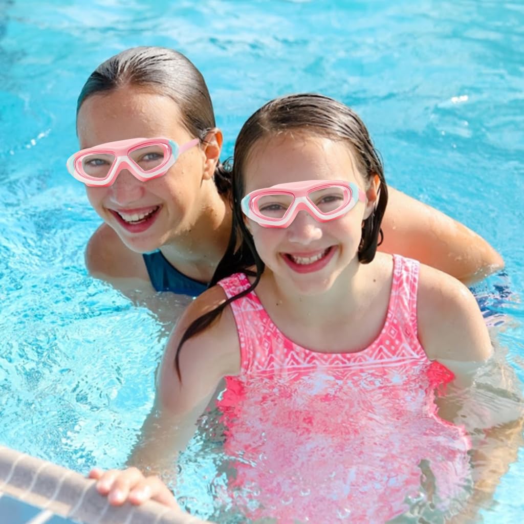 PROBEROS Swimming Goggles for Kids with Anti Fog UV lenses and Integrated Earplugs | Vibrant Pink Adjustable Strap