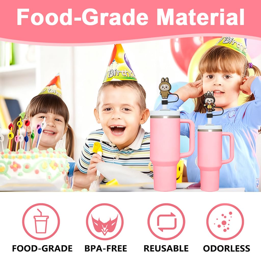 FANCYKU Cartoon Silicone Straw Caps for 10mm Tumblers with Reusable Dust Covers | 10 Pcs