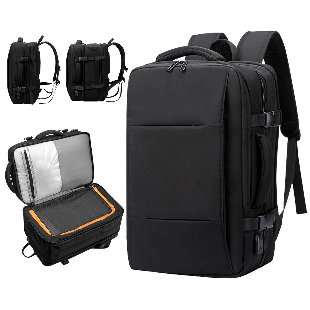 GUSTAVE Laptop Backpack for Travel and Business with USB Port 22–37L Expandable Design | Black