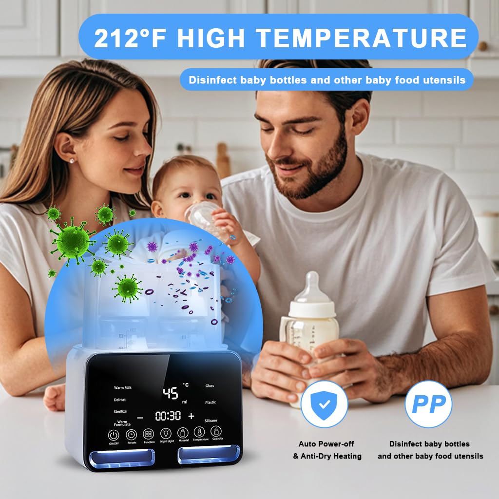 Supvox Baby Bottle Warmer with 48H Insulation and Smart 45° Constant Temperature | Defrost and Steam Disinfection